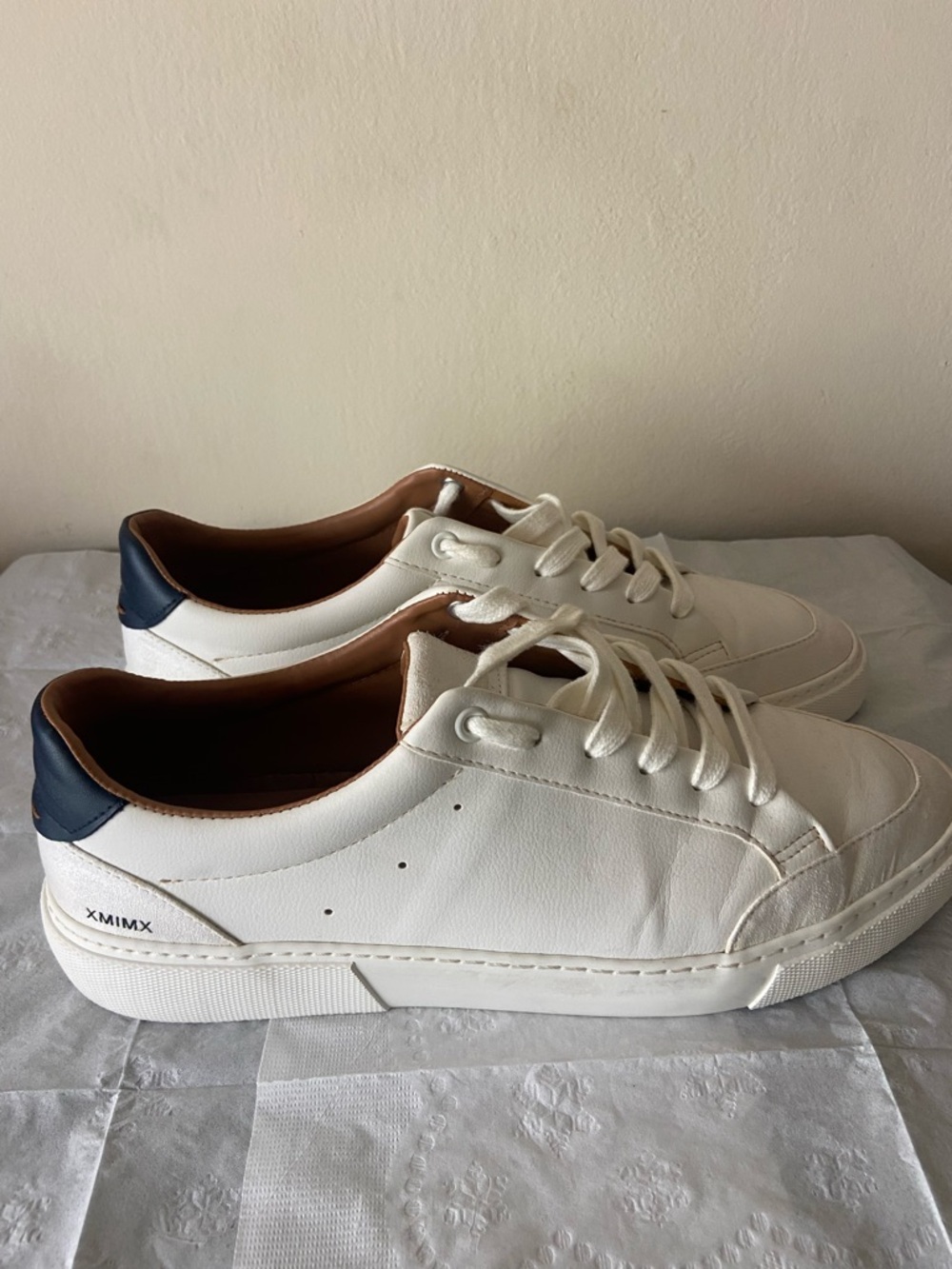 ASOS White Leather Low-Top Sneakers with Navy Heel